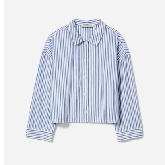 NWT Everlane The Woven PJ Button Down Crop Top Blue White Stripe Cotton Medium - Picture 5 of 14